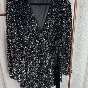 Black Sequin Wrap ROMPER!
